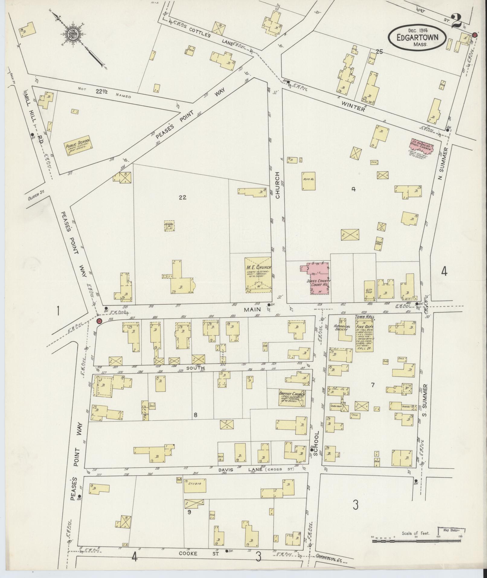 Sanborn Fire Insurance Map from Edgartown, Dukes County, Massachusetts (1914), Sheet #0002 - Complete Map Set gallery image, historic Sanborn map, vintage wall art, Massachusetts Massachusetts