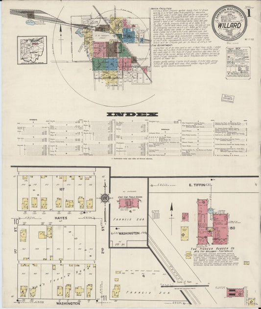 Sanborn Fire Insurance Map from Willard, Huron County, Ohio (1922), Sheet #0001 - Historic Sanborn Fire Insurance Map Print, vintage old map wall art, antique decor, genealogy gift, Ohio Ohio map