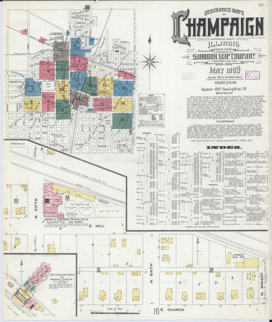 Sanborn Fire Insurance Map from Champaign, Champaign County, Illinois (1909), Sheet #0001 - Complete Map Set gallery image, historic Sanborn map, vintage wall art, Illinois Illinois