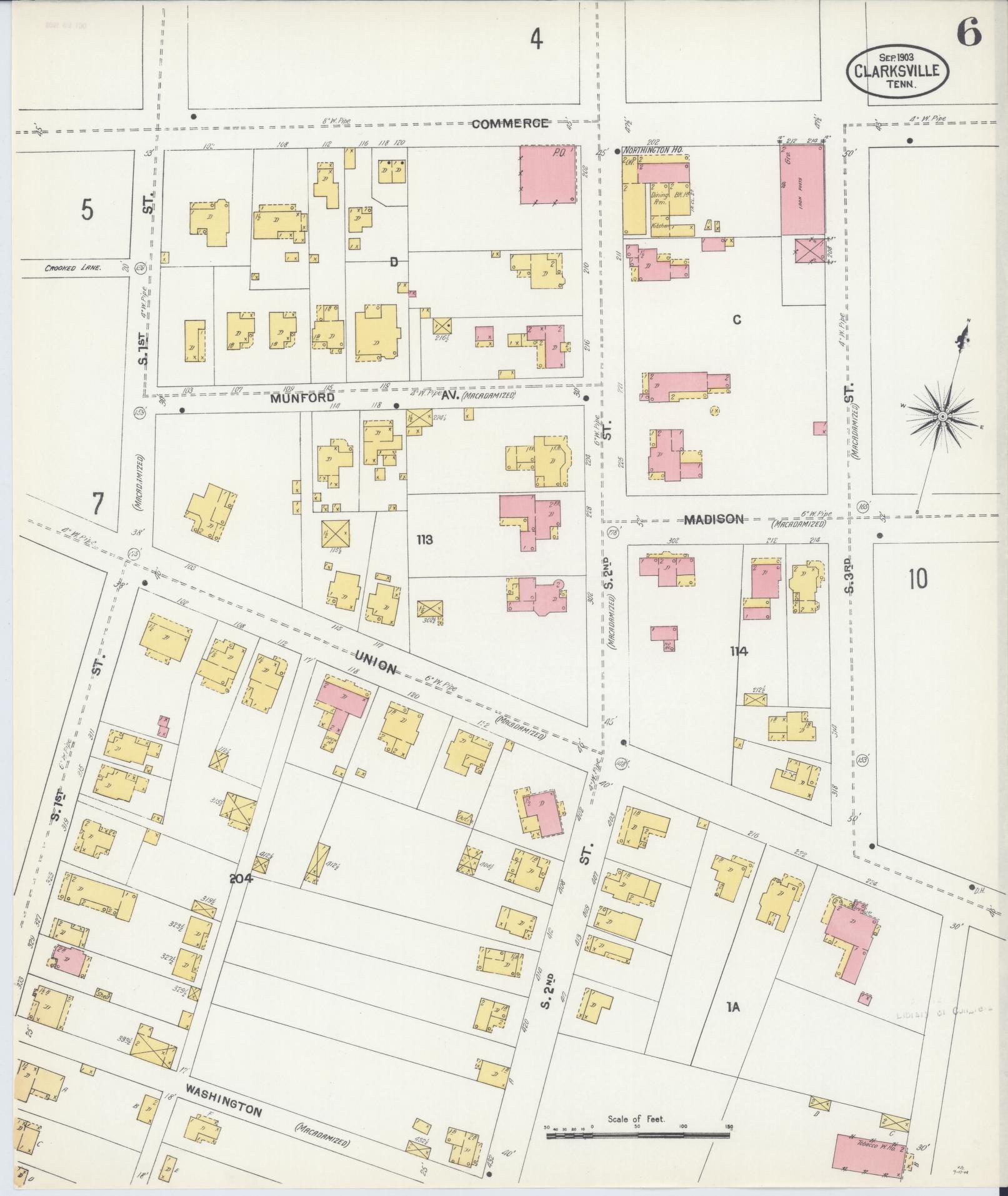 Sanborn Fire Insurance Map from Clarksville, Montgomery County, Tennessee (1903), Sheet #0006 - Historic Sanborn Fire Insurance Map Print, vintage old map wall art, antique decor, genealogy gift, Tennessee Tennessee map