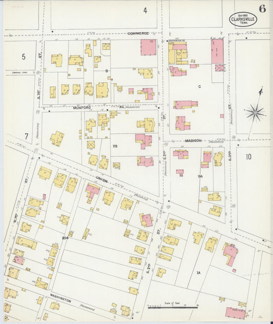 Sanborn Fire Insurance Map from Clarksville, Montgomery County, Tennessee (1903), Sheet #0006 - Historic Sanborn Fire Insurance Map Print, vintage old map wall art, antique decor, genealogy gift, Tennessee Tennessee map