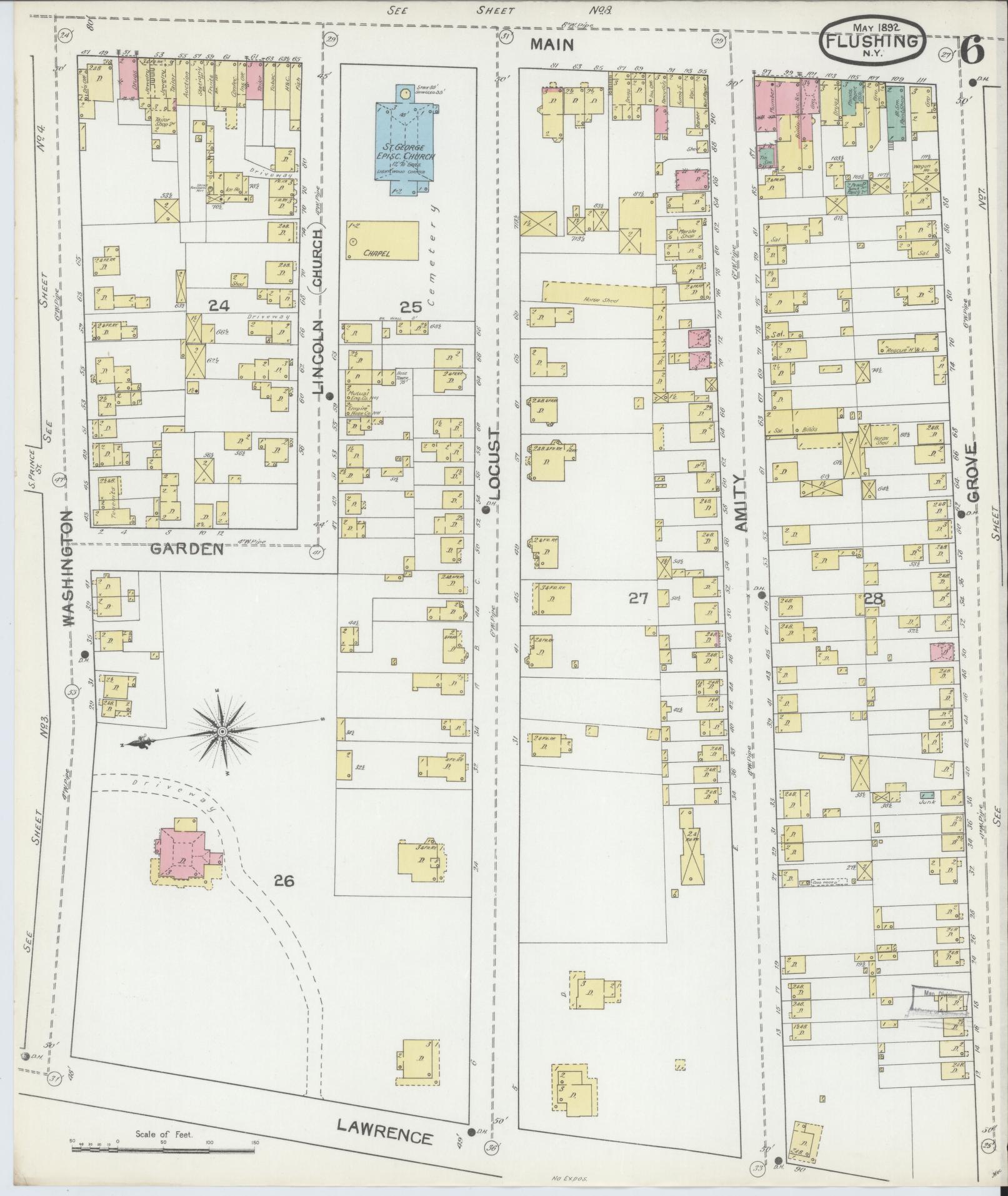 Sanborn Fire Insurance Map from Flushing, Queens County, New York (1892), Sheet #0006 - Historic Sanborn Fire Insurance Map Print, vintage old map wall art, antique decor, genealogy gift, New York New York map