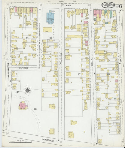 Sanborn Fire Insurance Map from Flushing, Queens County, New York (1892), Sheet #0006 - Historic Sanborn Fire Insurance Map Print, vintage old map wall art, antique decor, genealogy gift, New York New York map