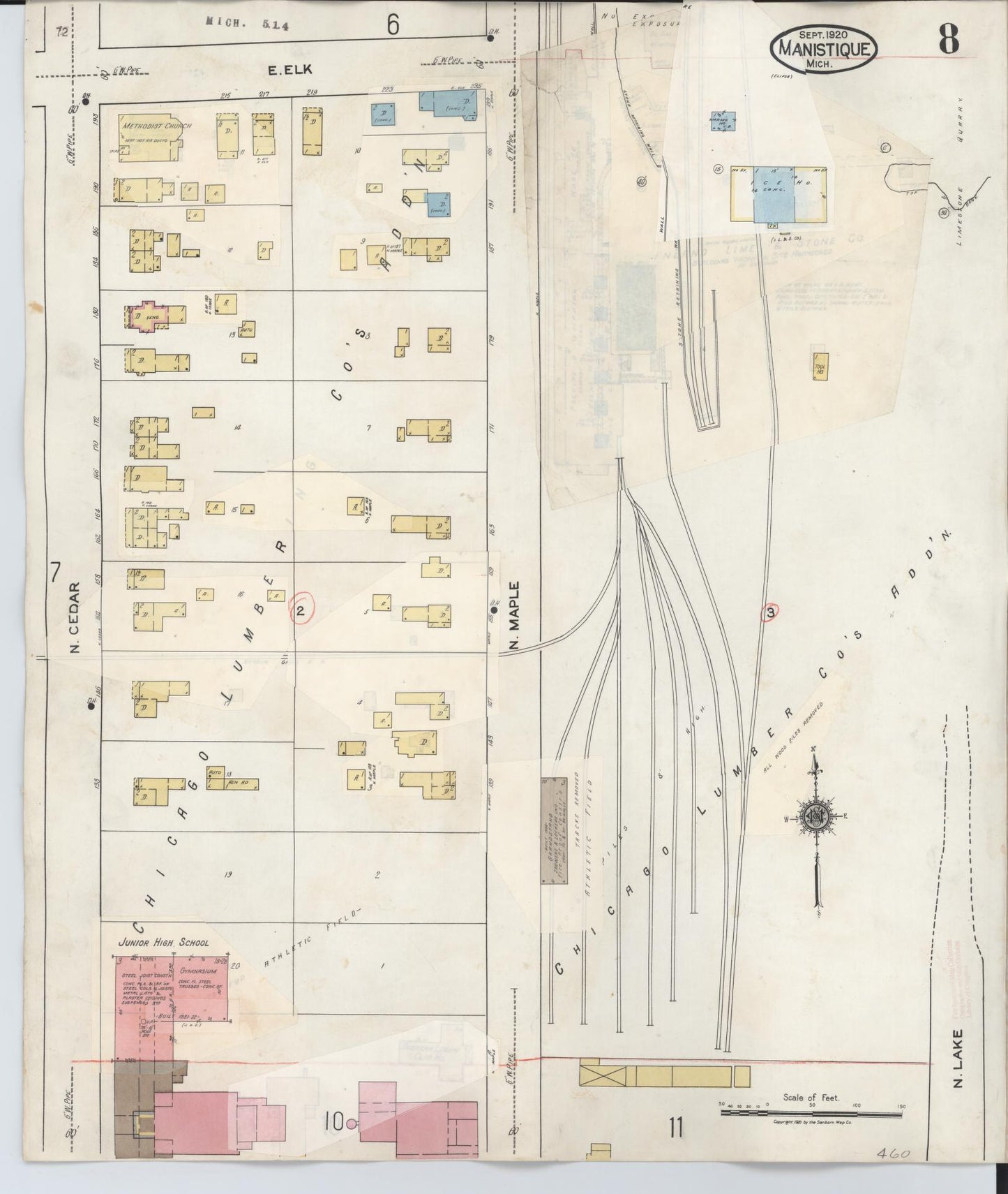Sanborn Fire Insurance Map from Manistique, Schoolcraft County, Michigan (1950), Sheet #0008 - Complete Map Set gallery image, historic Sanborn map, vintage wall art, Michigan Michigan