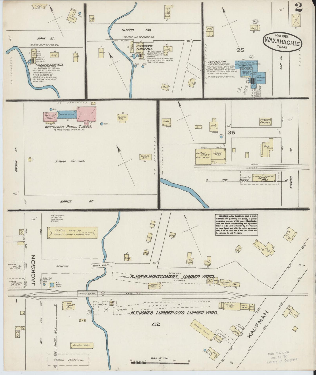 Sanborn Fire Insurance Map from Waxahachie, Ellis County, Texas (1885), Sheet #0002 - Complete Map Set gallery image, historic Sanborn map, vintage wall art, Texas Texas