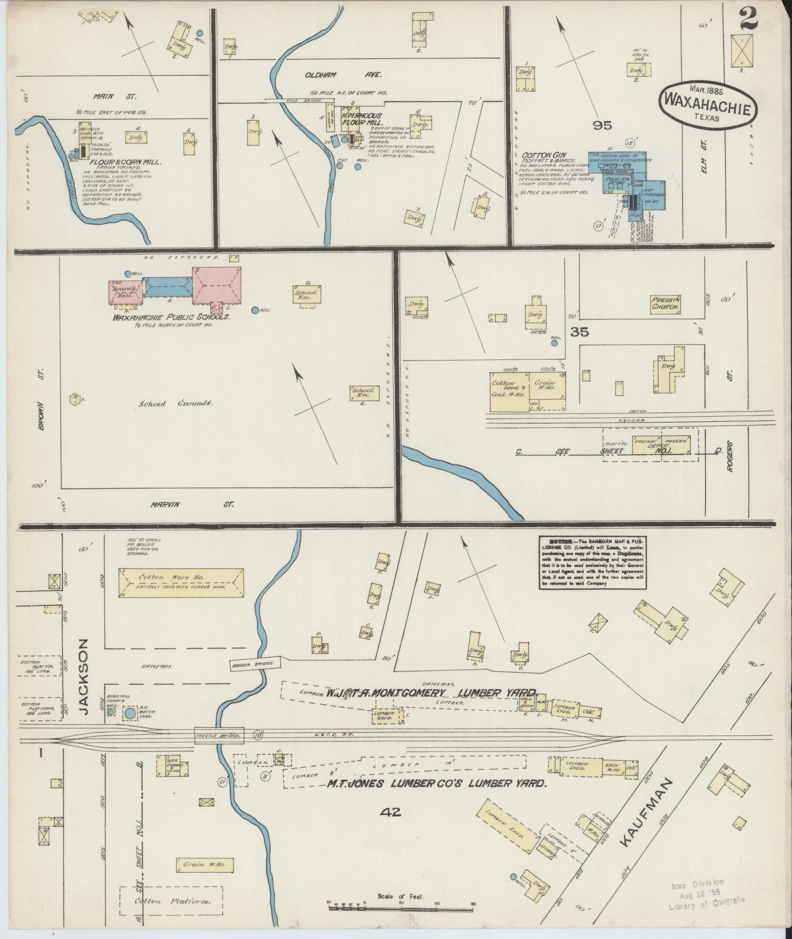 Sanborn Fire Insurance Map from Waxahachie, Ellis County, Texas (1885), Sheet #0002 - Complete Map Set gallery image, historic Sanborn map, vintage wall art, Texas Texas