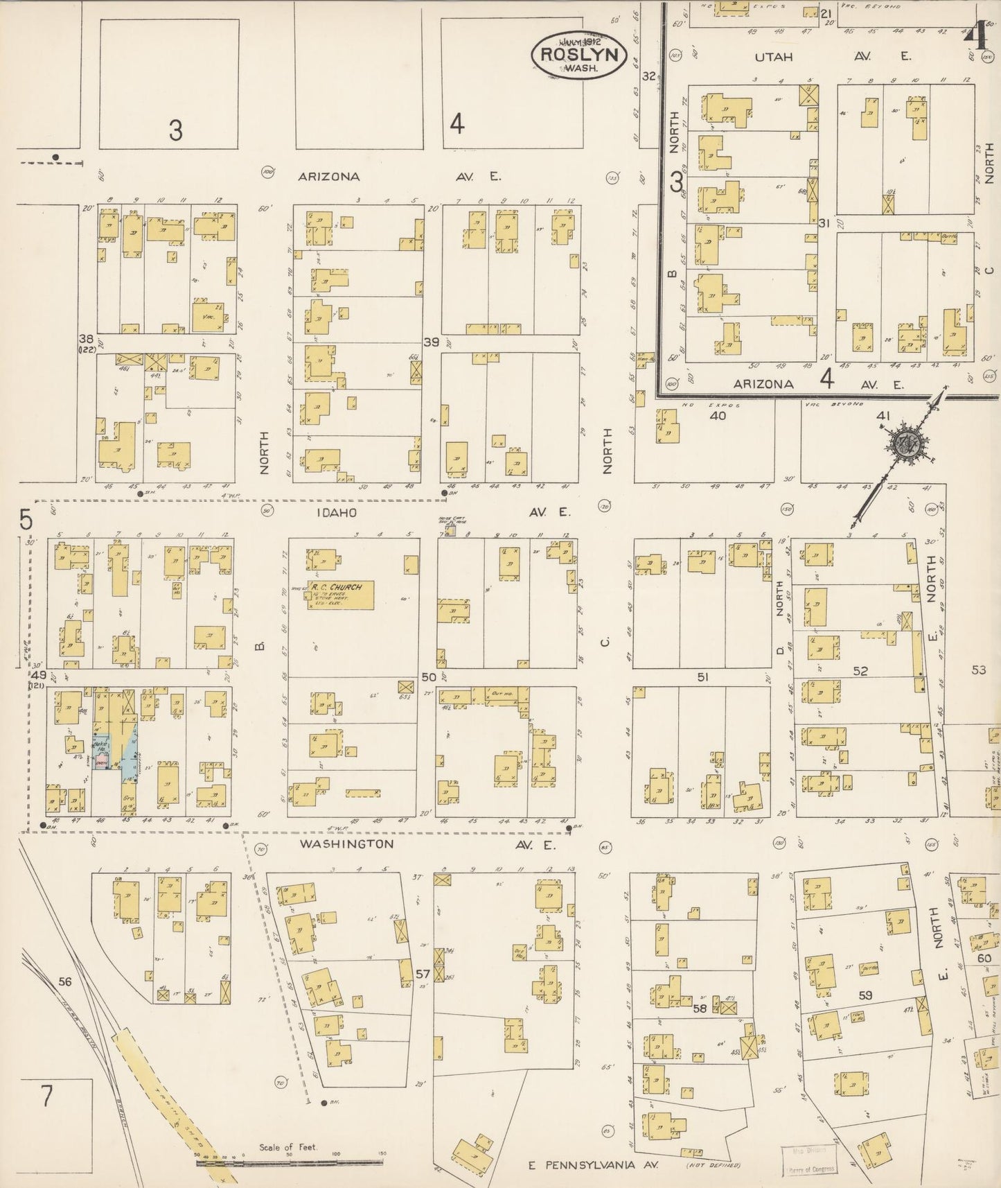 Sanborn Fire Insurance Map from Roslyn, Kittitas County, Washington (1912), Sheet #0004 - Complete Map Set gallery image, historic Sanborn map, vintage wall art, Washington Washington
