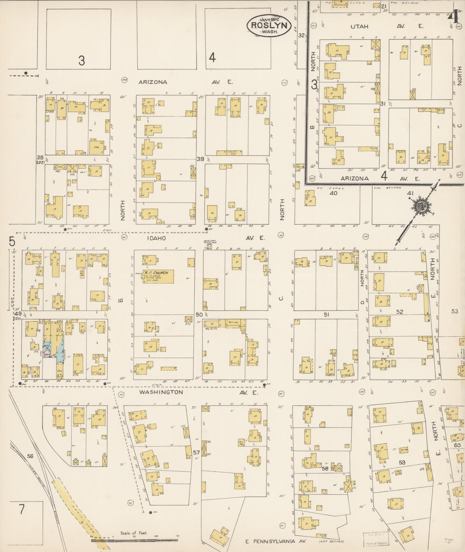 Sanborn Fire Insurance Map from Roslyn, Kittitas County, Washington (1912), Sheet #0004 - Complete Map Set gallery image, historic Sanborn map, vintage wall art, Washington Washington