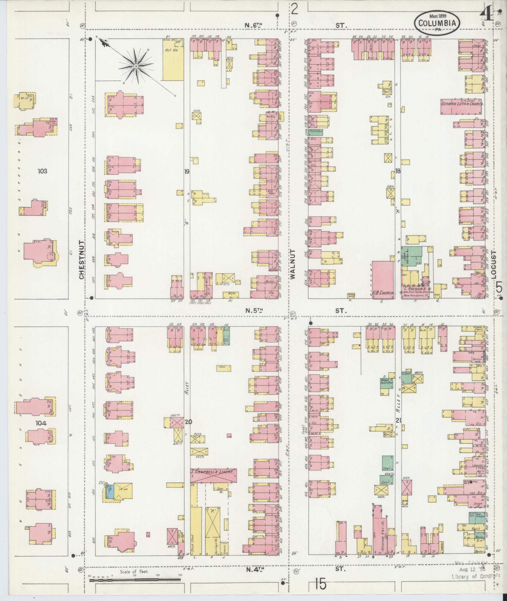 Sanborn Fire Insurance Map from Columbia, Lancaster County, Pennsylvania (1899), Sheet #0004 - Historic Sanborn Fire Insurance Map Print, vintage old map wall art, antique decor, genealogy gift, Pennsylvania Pennsylvania map