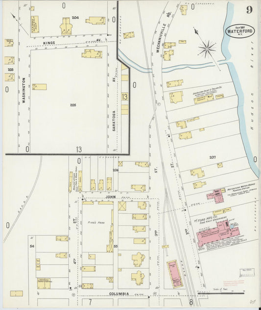 Sanborn Fire Insurance Map from Waterford, Saratoga County, New York (1897), Sheet #0009 - Historic Sanborn Fire Insurance Map Print, vintage old map wall art, antique decor, genealogy gift, New York New York map