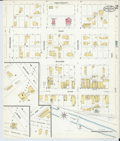 Sanborn Fire Insurance Map from Ontonagon, Ontonagon County, Michigan (1908), Sheet #0002 - Historic Sanborn Fire Insurance Map Print, vintage old map wall art, antique decor, genealogy gift, Michigan Michigan map