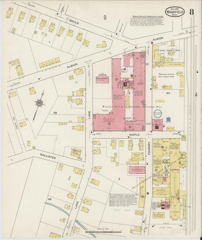 Sanborn Fire Insurance Map from Wakefield, Middlesex County, Massachusetts (1915), Sheet #0008 - Complete Map Set gallery image, historic Sanborn map, vintage wall art, Massachusetts Massachusetts
