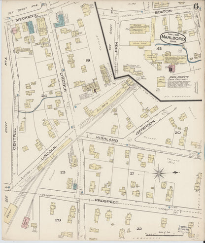 Sanborn Fire Insurance Map from Marlborough, Middlesex County, Massachusetts (1885), Sheet #0006 - Historic Sanborn Fire Insurance Map Print, vintage old map wall art, antique decor, genealogy gift, Massachusetts Massachusetts map