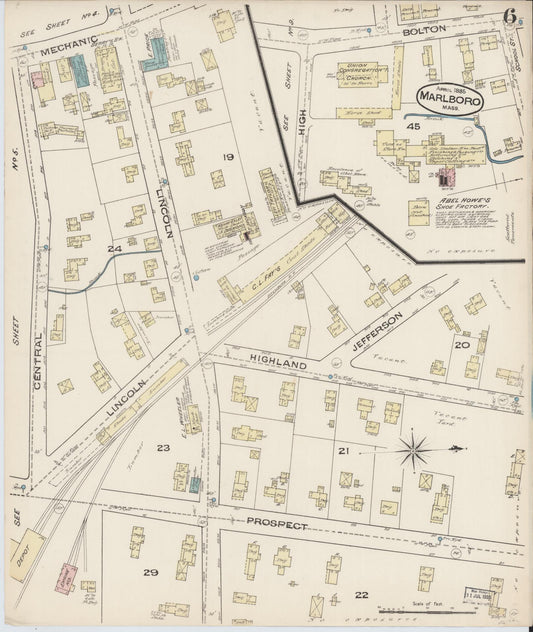 Sanborn Fire Insurance Map from Marlborough, Middlesex County, Massachusetts (1885), Sheet #0006 - Historic Sanborn Fire Insurance Map Print, vintage old map wall art, antique decor, genealogy gift, Massachusetts Massachusetts map