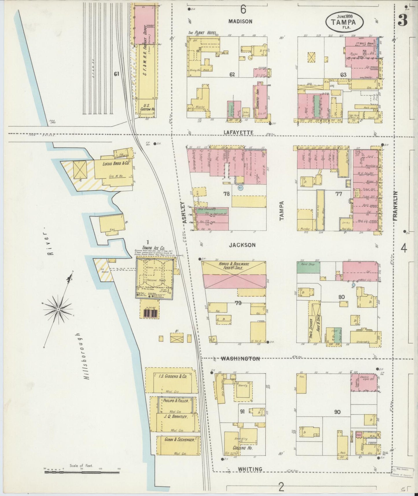 Sanborn Fire Insurance Map from Tampa, Hillsborough County, Florida (1899), Sheet #0003 - Complete Map Set gallery image, historic Sanborn map, vintage wall art, Florida Florida