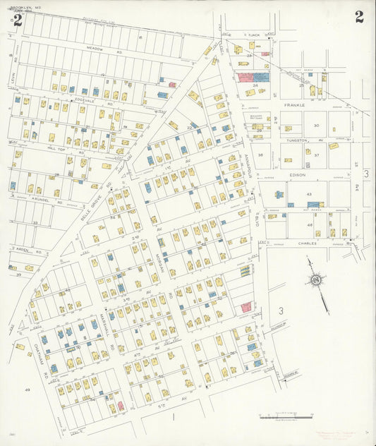 Sanborn Fire Insurance Map from Brooklyn, Anne Arundel County, Maryland (1932), Sheet #0002 - Historic Sanborn Fire Insurance Map Print, vintage old map wall art, antique decor, genealogy gift, Maryland Maryland map