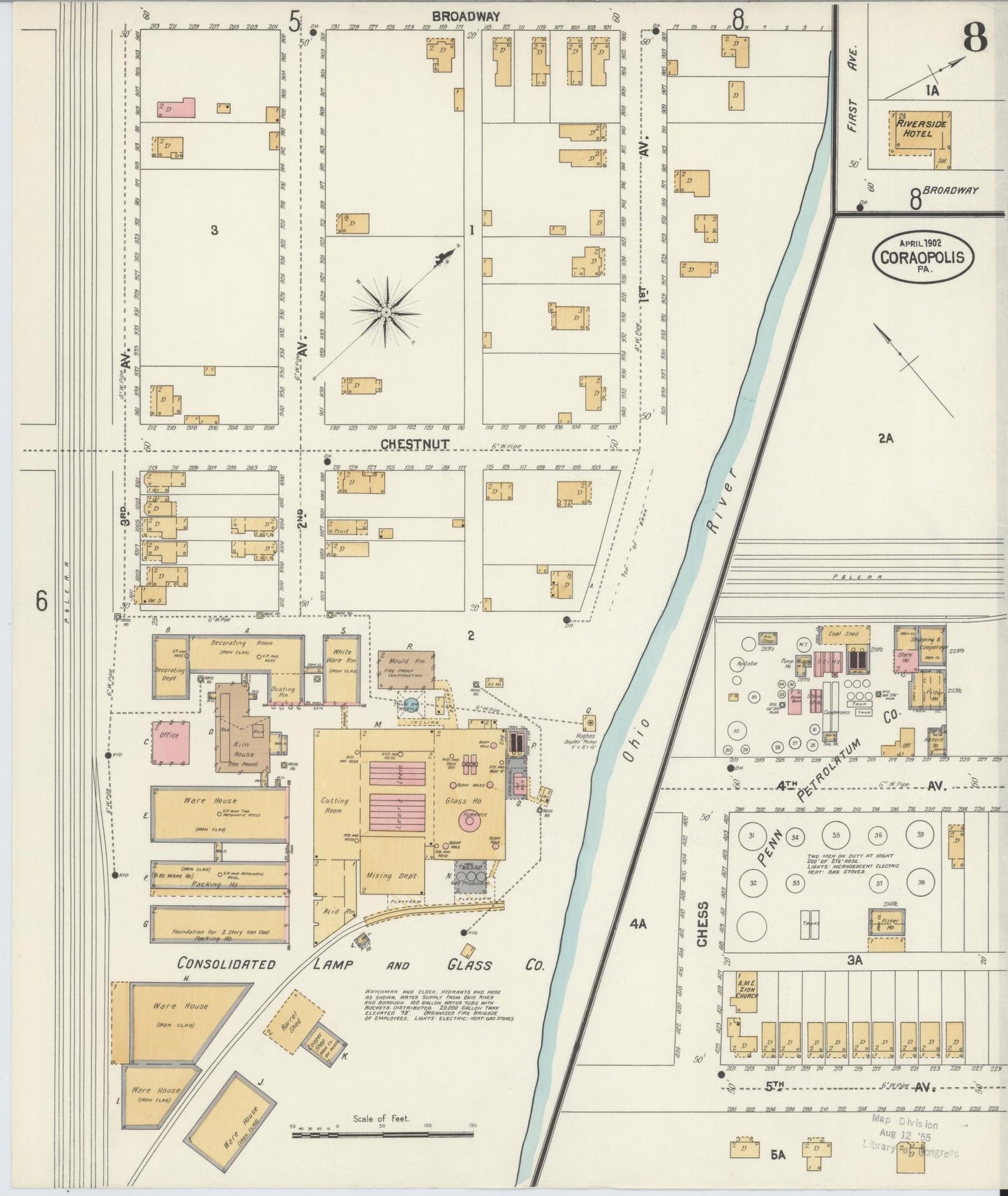 Sanborn Fire Insurance Map from Coraopolis, Allegheny County, Pennsylvania (1902), Sheet #0008 - Historic Sanborn Fire Insurance Map Print, vintage old map wall art, antique decor, genealogy gift, Pennsylvania Pennsylvania map