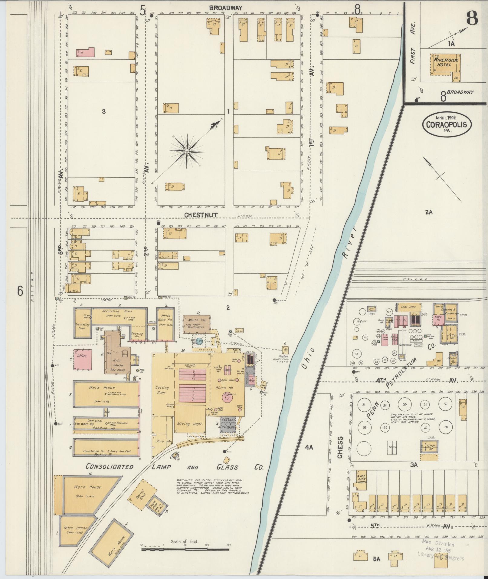 Sanborn Fire Insurance Map from Coraopolis, Allegheny County, Pennsylvania (1902), Sheet #0008 - Historic Sanborn Fire Insurance Map Print, vintage old map wall art, antique decor, genealogy gift, Pennsylvania Pennsylvania map