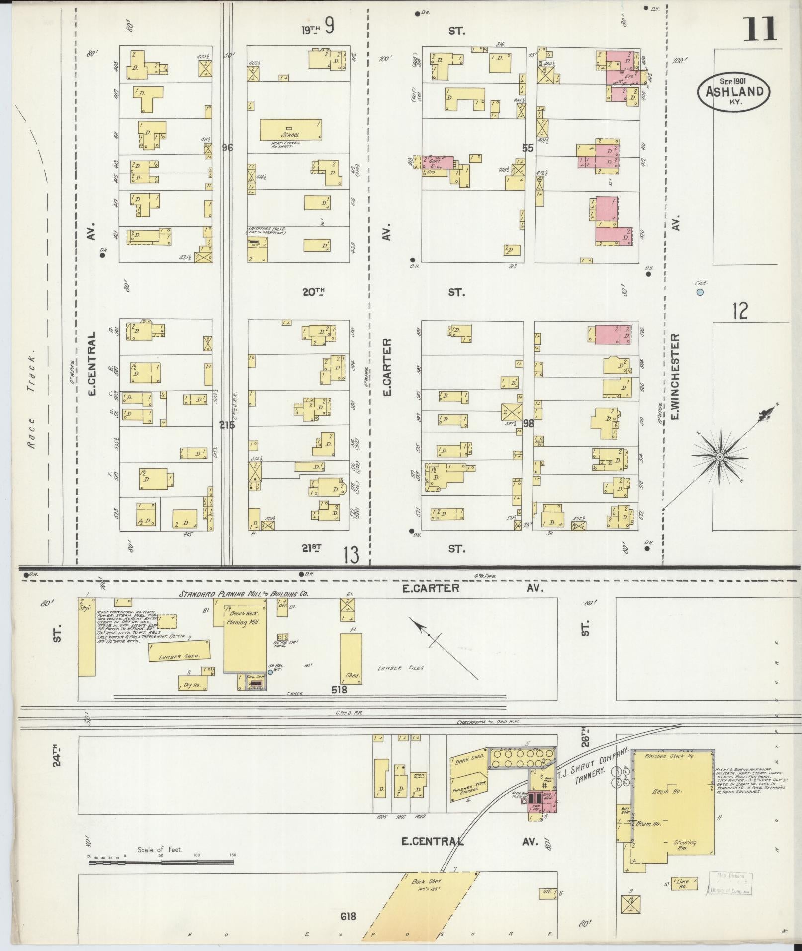 Sanborn Fire Insurance Map from Ashland, Boyd County, Kentucky (1901), Sheet #0011 - Historic Sanborn Fire Insurance Map Print, vintage old map wall art, antique decor, genealogy gift, Kentucky Kentucky map