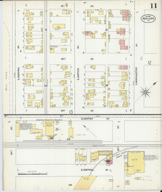 Sanborn Fire Insurance Map from Ashland, Boyd County, Kentucky (1901), Sheet #0011 - Historic Sanborn Fire Insurance Map Print, vintage old map wall art, antique decor, genealogy gift, Kentucky Kentucky map