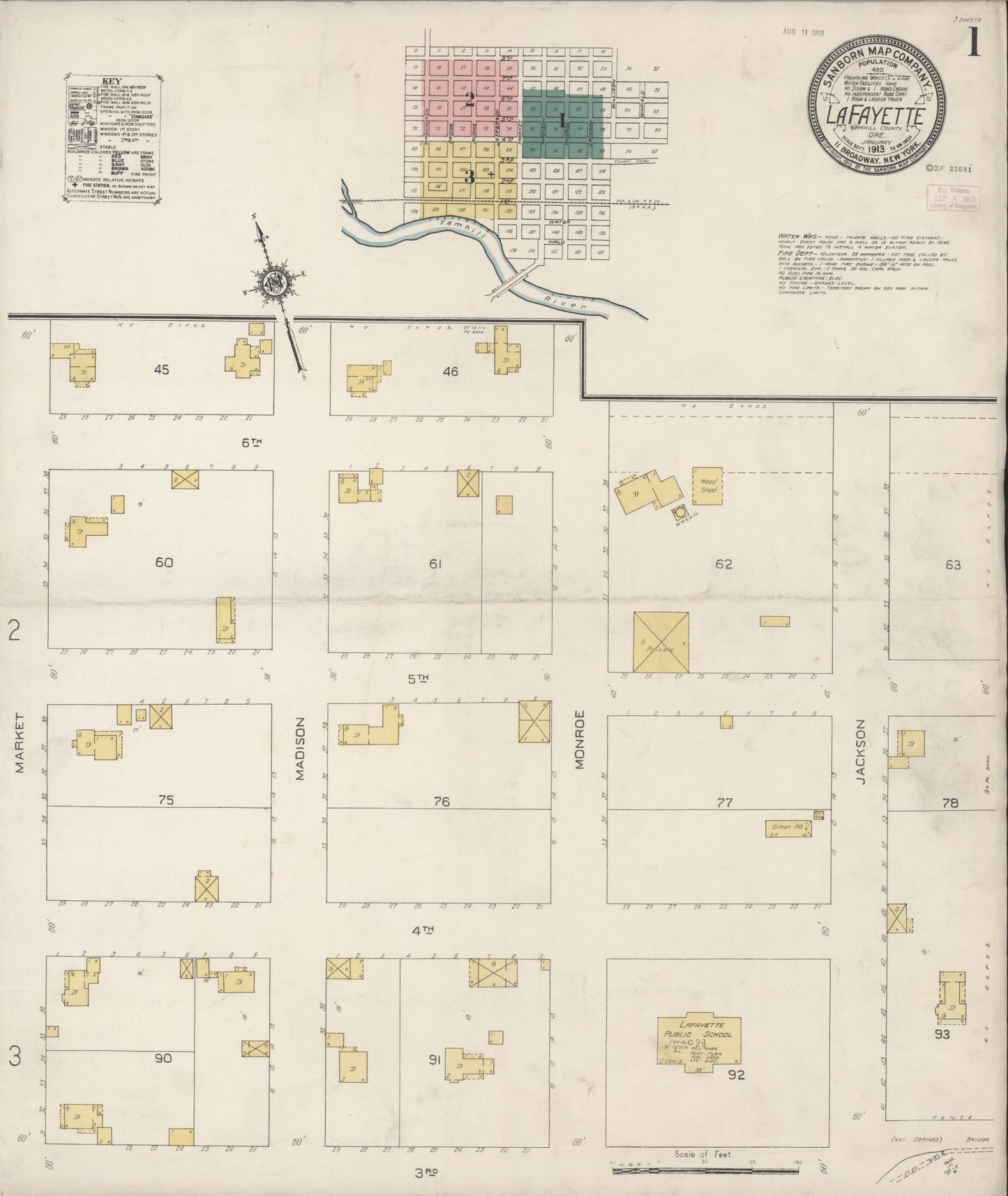Sanborn Fire Insurance Map from Lafayette, Yamhill County, Oregon (1913), Sheet #0001 - Complete Map Set gallery image, historic Sanborn map, vintage wall art, Oregon Oregon