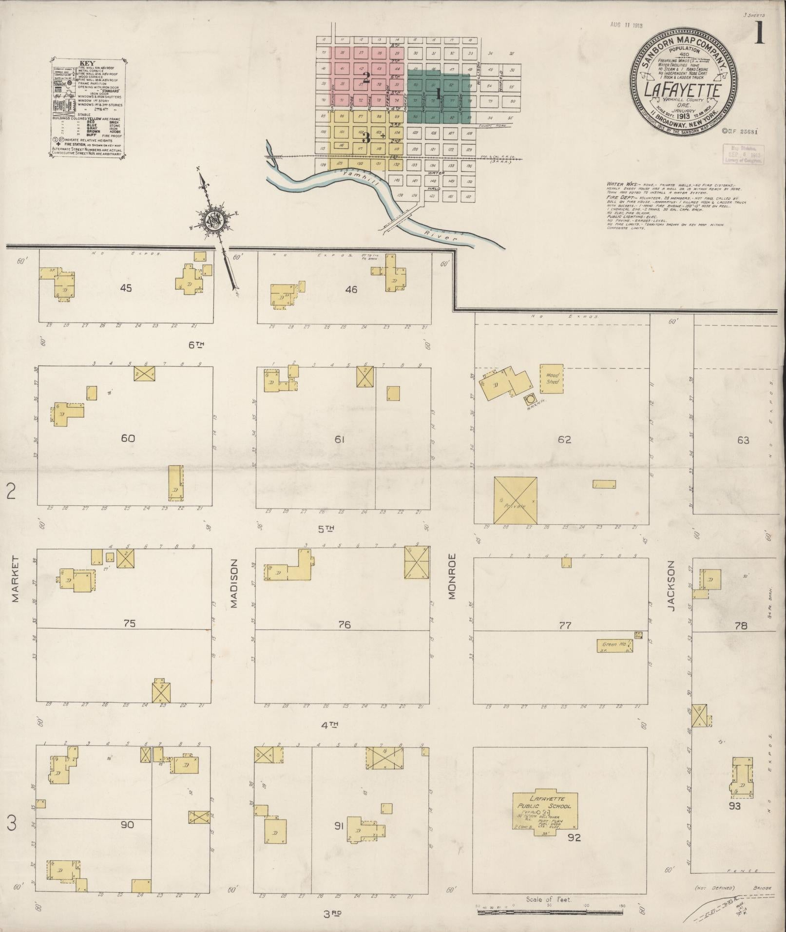 Sanborn Fire Insurance Map from Lafayette, Yamhill County, Oregon (1913), Sheet #0001 - Complete Map Set gallery image, historic Sanborn map, vintage wall art, Oregon Oregon