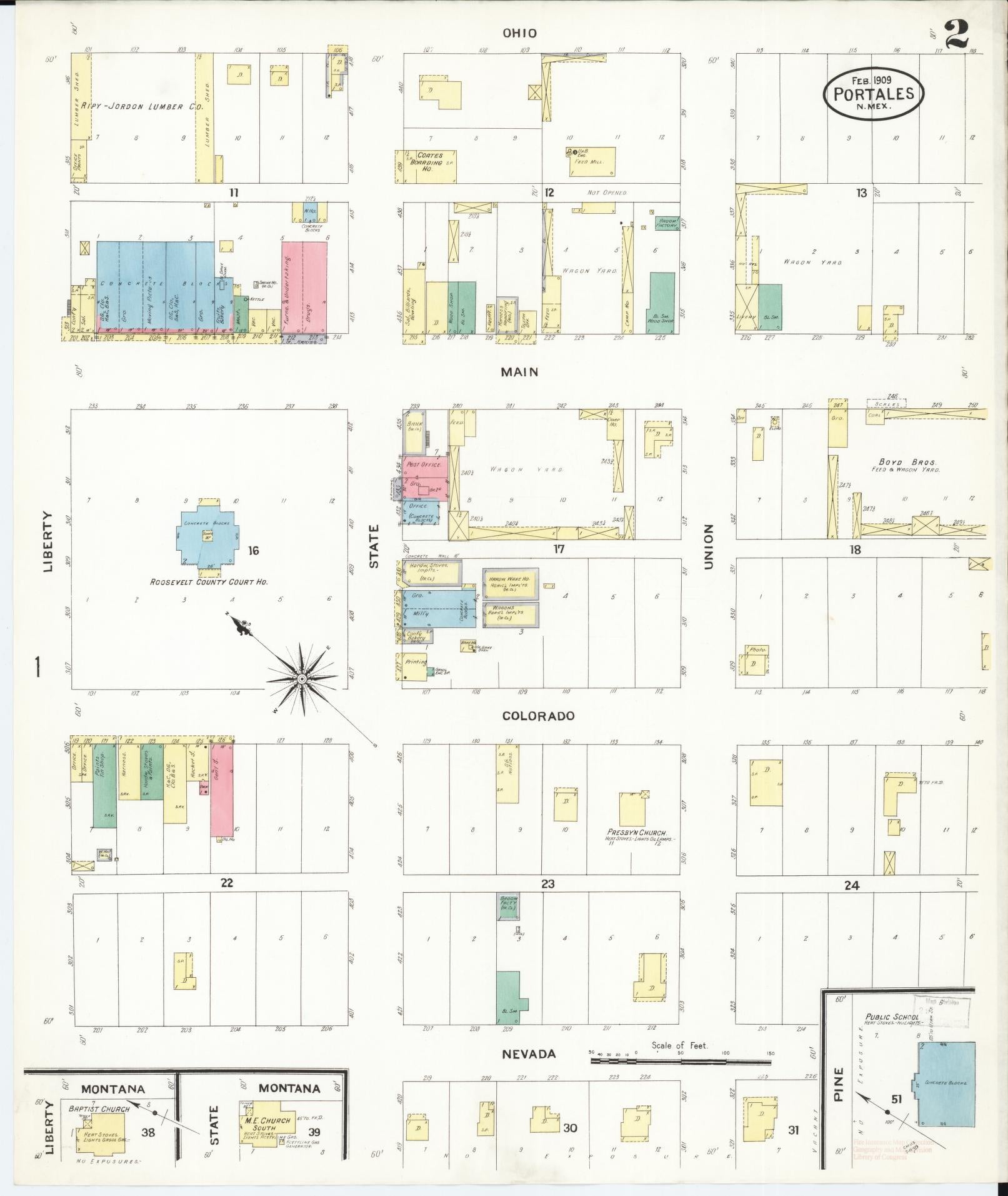 Sanborn Fire Insurance Map from Portales, Roosevelt County, New Mexico (1909), Sheet #0002 - Complete Map Set gallery image, historic Sanborn map, vintage wall art, New Mexico New Mexico