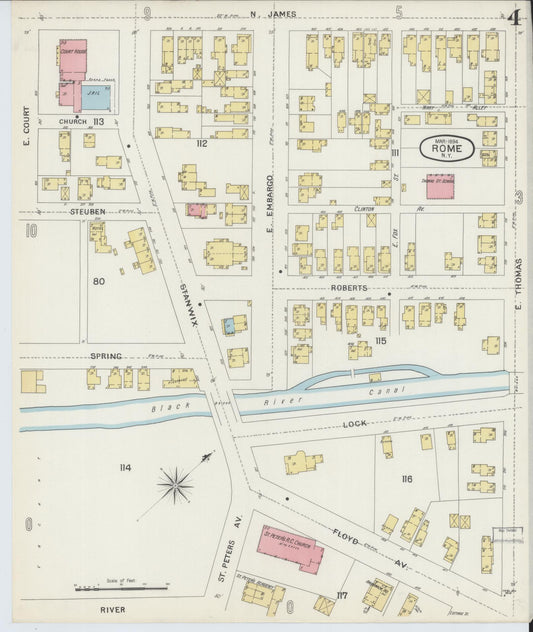 Sanborn Fire Insurance Map from Rome, Oneida County, New York (1894), Sheet #0004 - Historic Sanborn Fire Insurance Map Print, vintage old map wall art, antique decor, genealogy gift, New York New York map