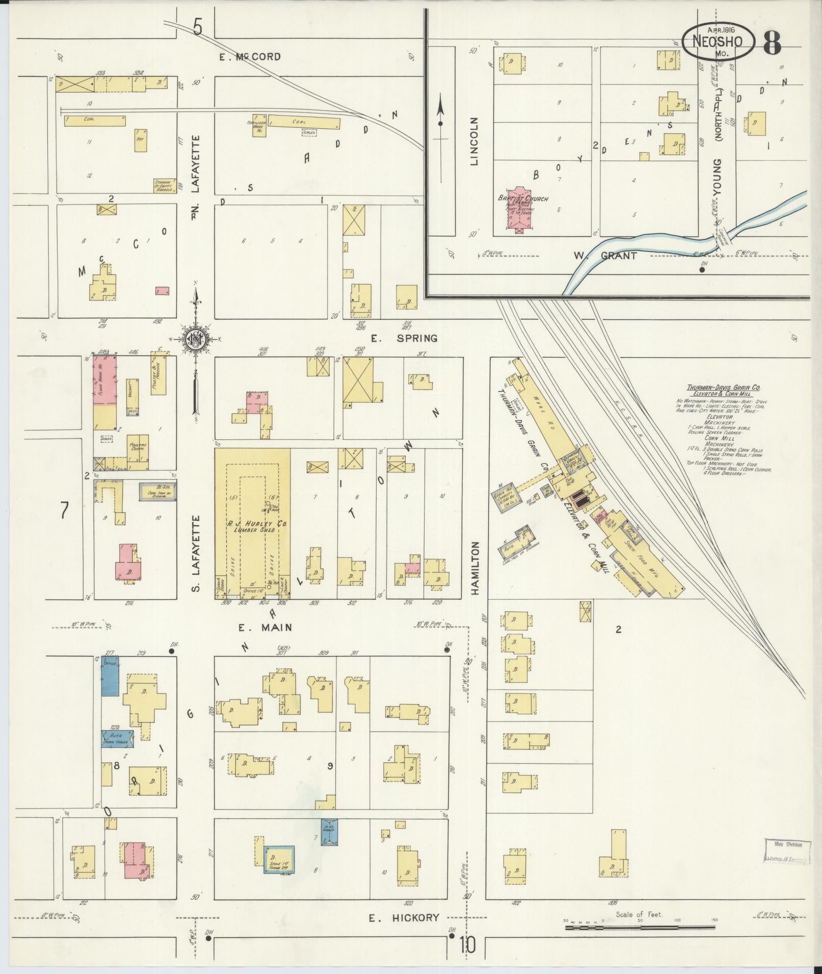 Sanborn Fire Insurance Map from Neosho, Newton County, Missouri (1916), Sheet #0008 - Historic Sanborn Fire Insurance Map Print, vintage old map wall art, antique decor, genealogy gift, Missouri Missouri map