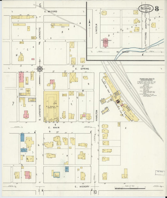 Sanborn Fire Insurance Map from Neosho, Newton County, Missouri (1916), Sheet #0008 - Historic Sanborn Fire Insurance Map Print, vintage old map wall art, antique decor, genealogy gift, Missouri Missouri map