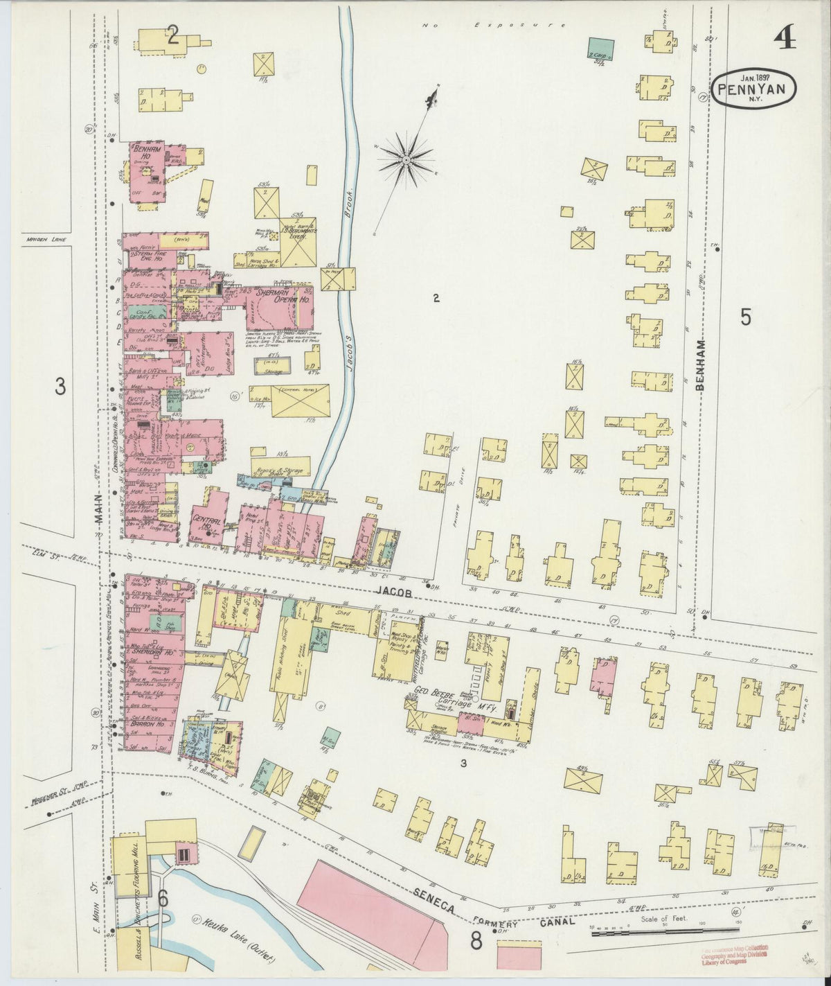 Sanborn Fire Insurance Map from Penn Yan, Yates County, New York (1897), Sheet #0004 - Complete Map Set gallery image, historic Sanborn map, vintage wall art, New York New York