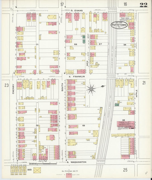 Sanborn Fire Insurance Map from Pottstown, Montgomery County, Pennsylvania (1909), Sheet #0022 - Historic Sanborn Fire Insurance Map Print, vintage old map wall art, antique decor, genealogy gift, Pennsylvania Pennsylvania map