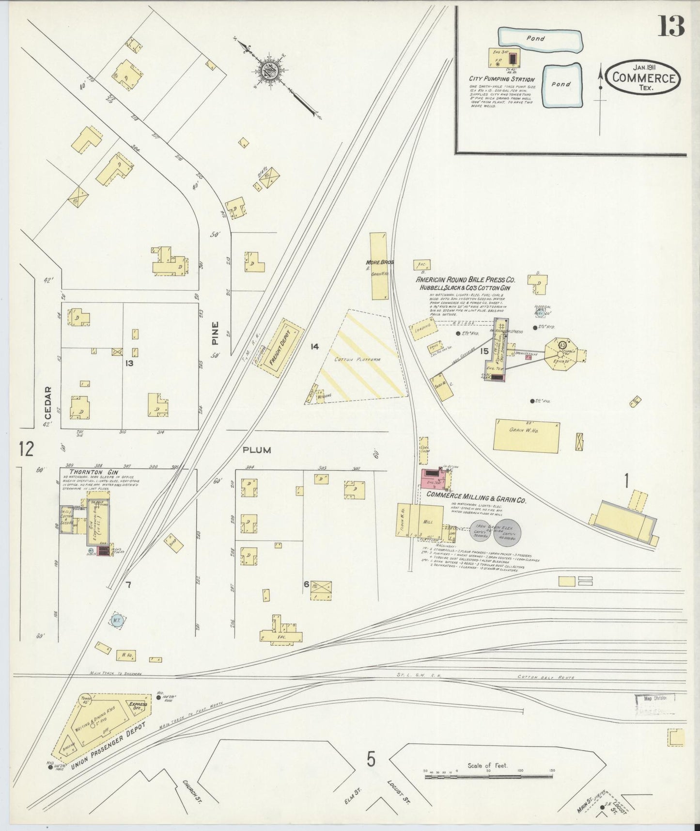 Sanborn Fire Insurance Map from Commerce, Hunt County, Texas (1911), Sheet #0013 - Historic Sanborn Fire Insurance Map Print, vintage old map wall art, antique decor, genealogy gift, Texas Texas map