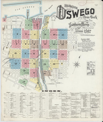 Sanborn Fire Insurance Map from Oswego, Oswego County, New York (1897), Sheet #0001 - Complete Map Set gallery image, historic Sanborn map, vintage wall art, New York New York