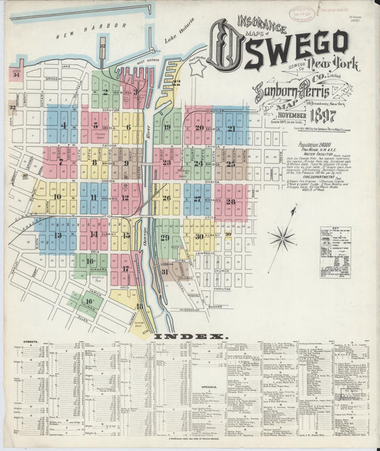 Sanborn Fire Insurance Map from Oswego, Oswego County, New York (1897), Sheet #0001 - Complete Map Set gallery image, historic Sanborn map, vintage wall art, New York New York