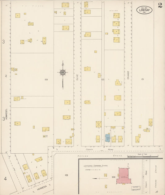 Sanborn Fire Insurance Map from Lindsay, Tulare County, California (1912), Sheet #0002 - Historic Sanborn Fire Insurance Map Print, vintage old map wall art, antique decor, genealogy gift, California California map