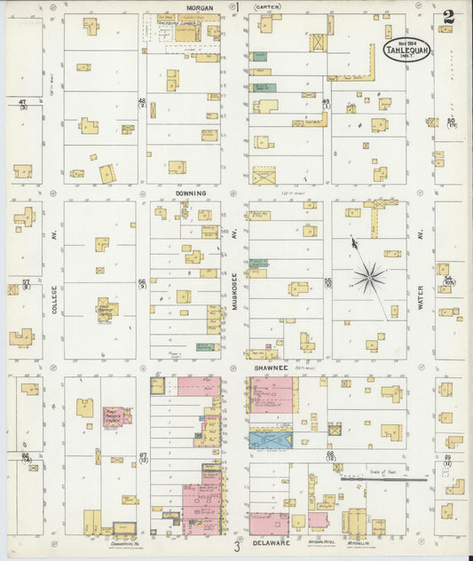 Sanborn Fire Insurance Map from Tahlequah, Cherokee County, Oklahoma (1904), Sheet #0002 - Historic Sanborn Fire Insurance Map Print, vintage old map wall art, antique decor, genealogy gift, Oklahoma Oklahoma map