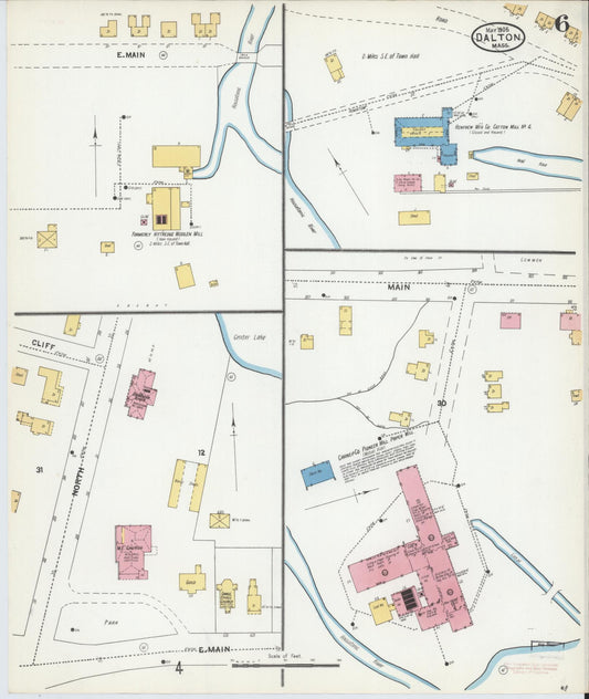 Sanborn Fire Insurance Map from Dalton, Berkshire County, Massachusetts (1905), Sheet #0006 - Historic Sanborn Fire Insurance Map Print, vintage old map wall art, antique decor, genealogy gift, Massachusetts Massachusetts map