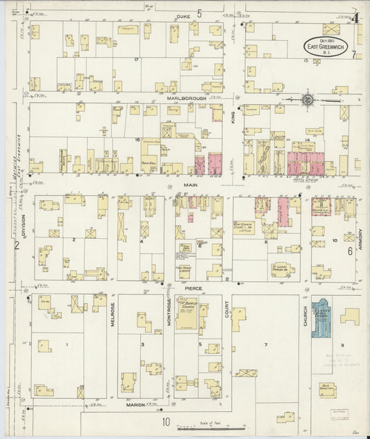 Sanborn Fire Insurance Map from East Greenwich, Kent County, Rhode Island (1910), Sheet #0004 - Historic Sanborn Fire Insurance Map Print, vintage old map wall art, antique decor, genealogy gift, Rhode Island Rhode Island map