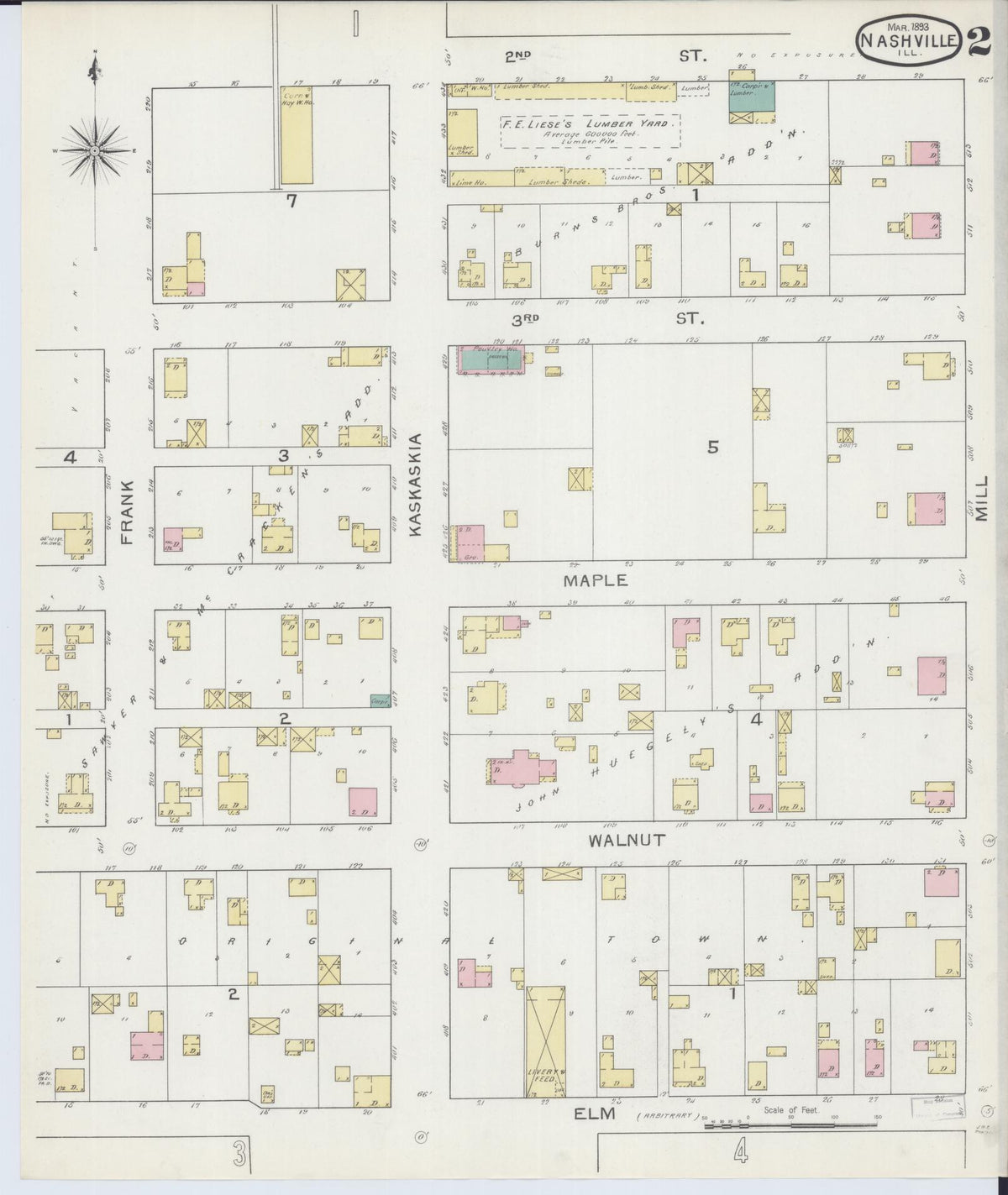 Sanborn Fire Insurance Map from Nashville, Washington County, Illinois (1893), Sheet #0002 - Complete Map Set gallery image, historic Sanborn map, vintage wall art, Illinois Illinois