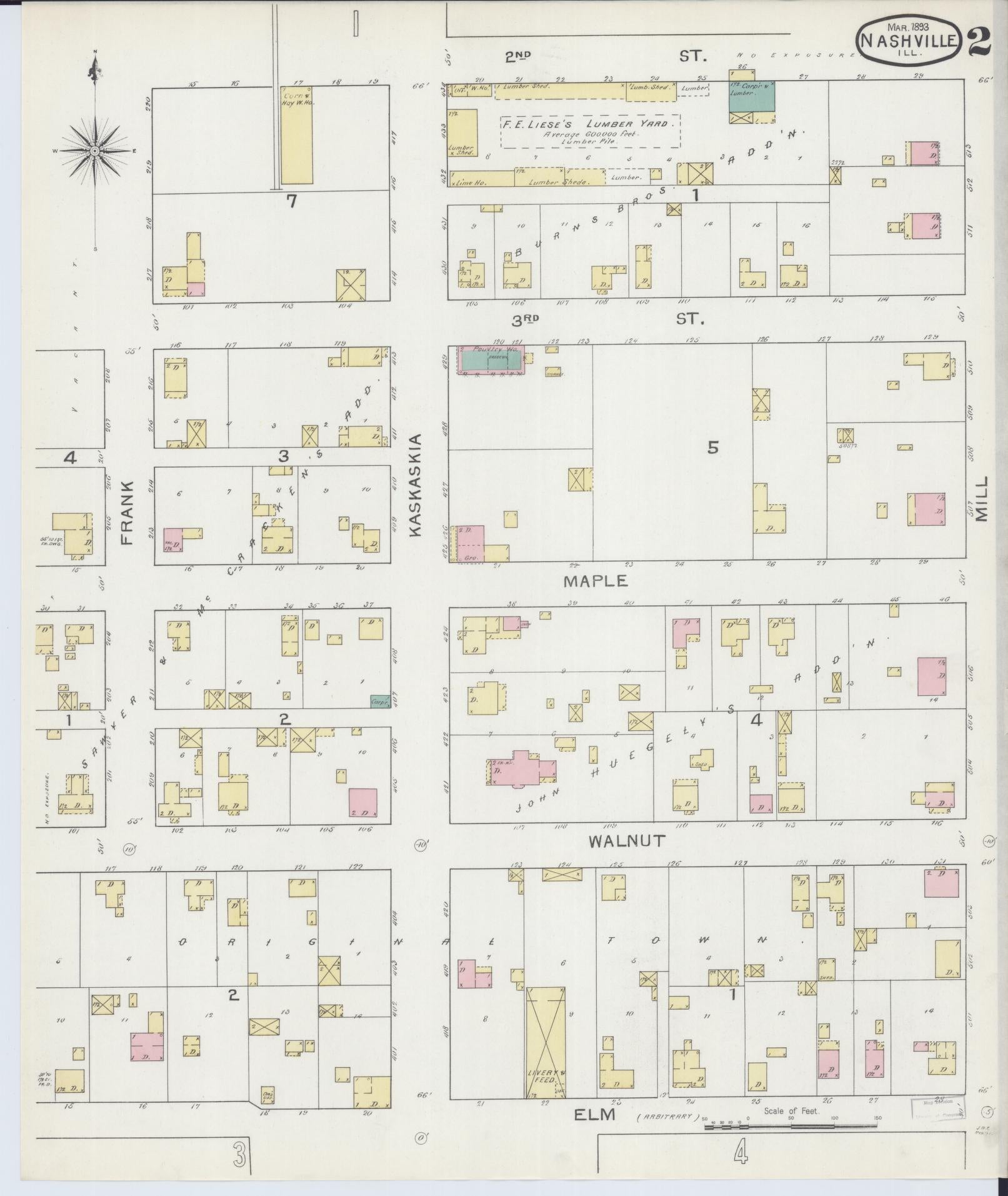 Sanborn Fire Insurance Map from Nashville, Washington County, Illinois (1893), Sheet #0002 - Complete Map Set gallery image, historic Sanborn map, vintage wall art, Illinois Illinois