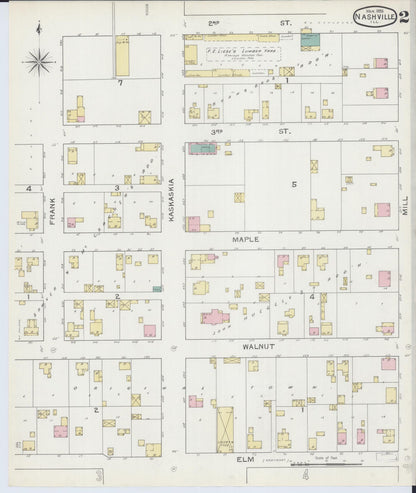 Sanborn Fire Insurance Map from Nashville, Washington County, Illinois (1893), Sheet #0002 - Complete Map Set gallery image, historic Sanborn map, vintage wall art, Illinois Illinois