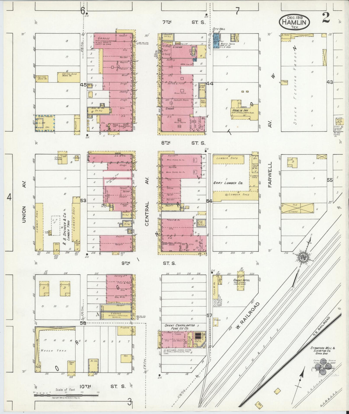 Sanborn Fire Insurance Map from Hamlin, Jones County, Texas (1919), Sheet #0002 - Historic Sanborn Fire Insurance Map Print, vintage old map wall art, antique decor, genealogy gift, Texas Texas map