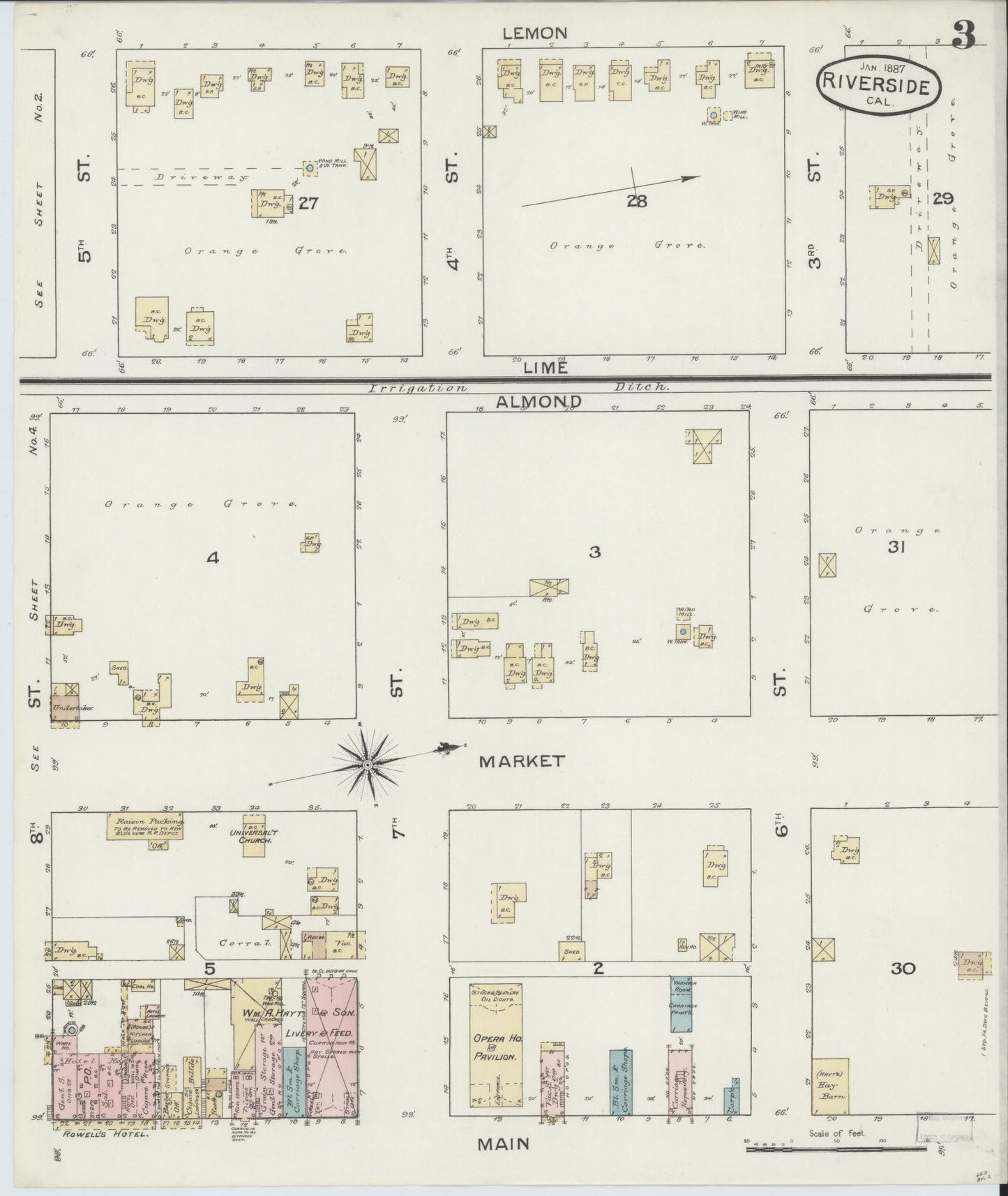 Sanborn Fire Insurance Map from Riverside, Riverside County, California (1887), Sheet #0003 - Complete Map Set gallery image, historic Sanborn map, vintage wall art, California California