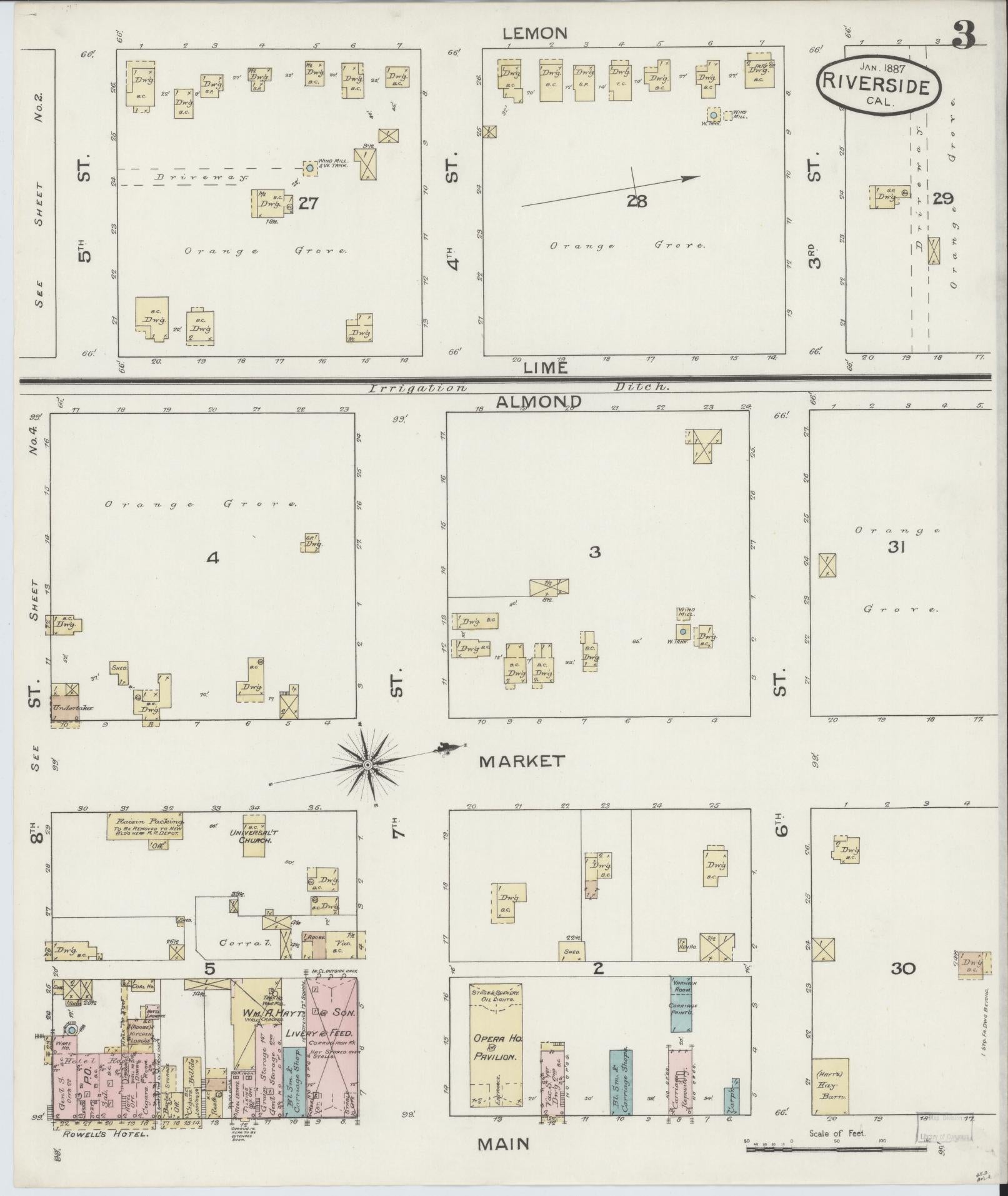 Sanborn Fire Insurance Map from Riverside, Riverside County, California (1887), Sheet #0003 - Complete Map Set gallery image, historic Sanborn map, vintage wall art, California California