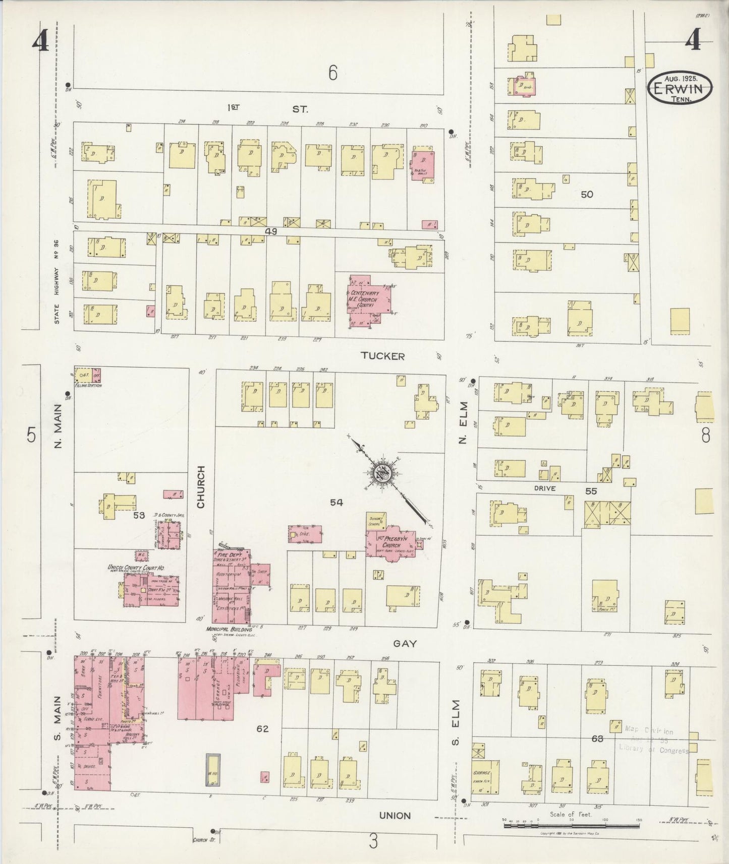 Sanborn Fire Insurance Map from Erwin, Unicoi County, Tennessee (1925), Sheet #0004 - Complete Map Set gallery image, historic Sanborn map, vintage wall art, Tennessee Tennessee