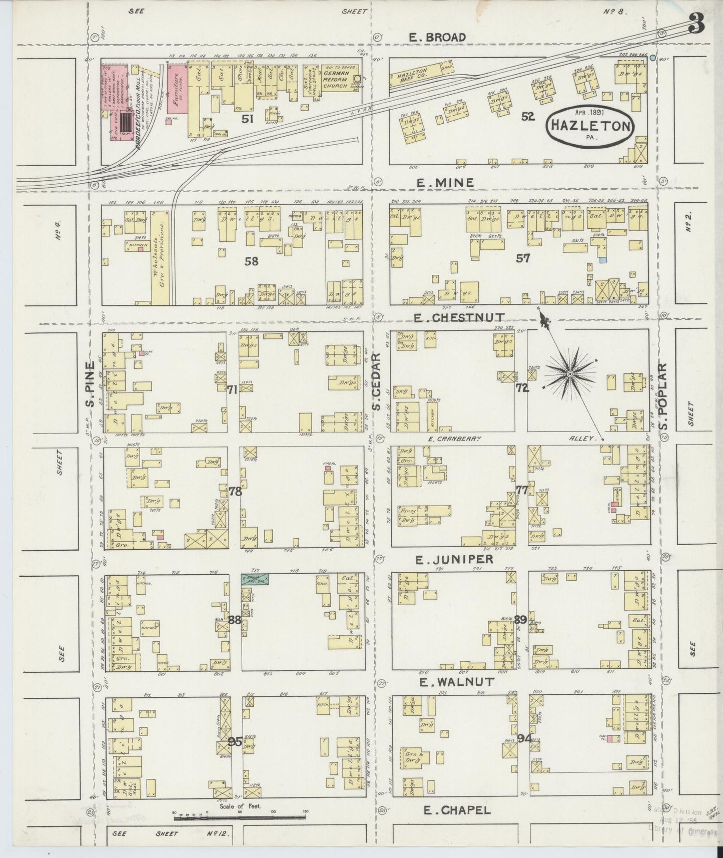 Sanborn Fire Insurance Map from Hazleton, Luzerne County, Pennsylvania (1891), Sheet #0003 - Complete Map Set gallery image, historic Sanborn map, vintage wall art, Pennsylvania Pennsylvania