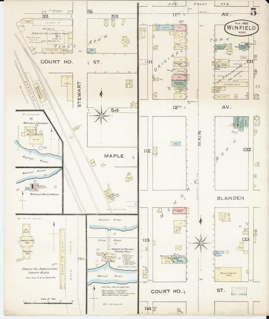 Sanborn Fire Insurance Map from Winfield, Cowley County, Kansas (1886), Sheet #0005 - Historic Sanborn Fire Insurance Map Print, vintage old map wall art, antique decor, genealogy gift, Kansas Kansas map