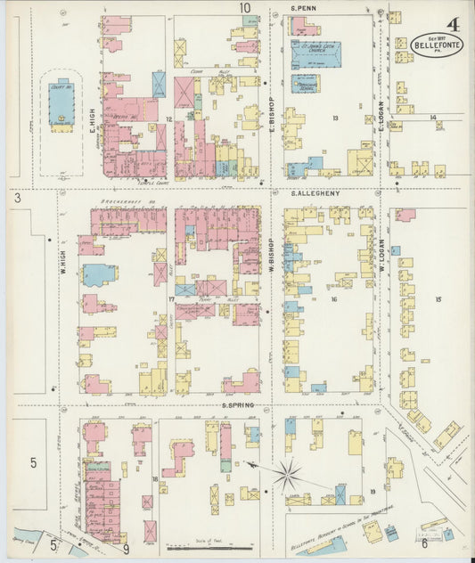 Sanborn Fire Insurance Map from Bellefonte, Centre County, Pennsylvania (1897), Sheet #0004 - Historic Sanborn Fire Insurance Map Print, vintage old map wall art, antique decor, genealogy gift, Pennsylvania Pennsylvania map