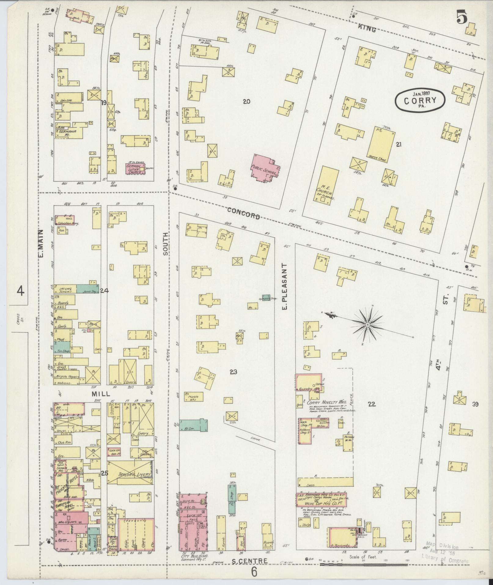 Sanborn Fire Insurance Map from Corry, Erie County, Pennsylvania (1897), Sheet #0005 - Historic Sanborn Fire Insurance Map Print, vintage old map wall art, antique decor, genealogy gift, Pennsylvania Pennsylvania map